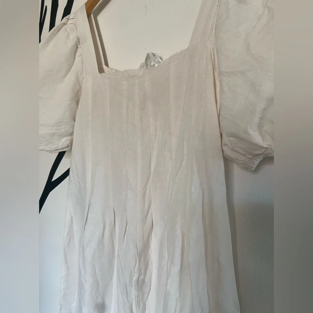 MNG Mango puff sleeve cotton long jumpsuit, cream viscose/cotton/linen blend - Picture 13 of 17